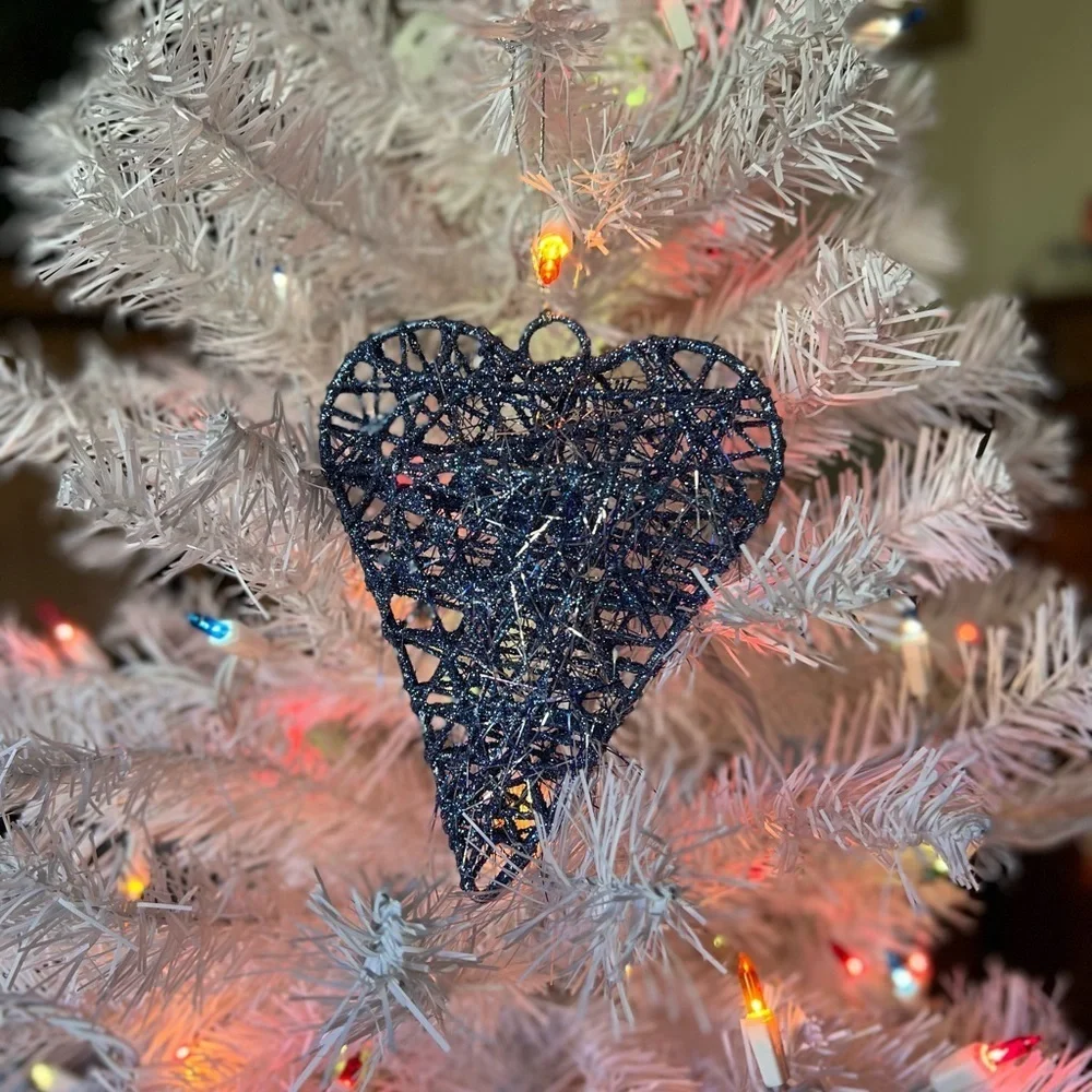 Large Blue Silver Heart Christmas Ornament